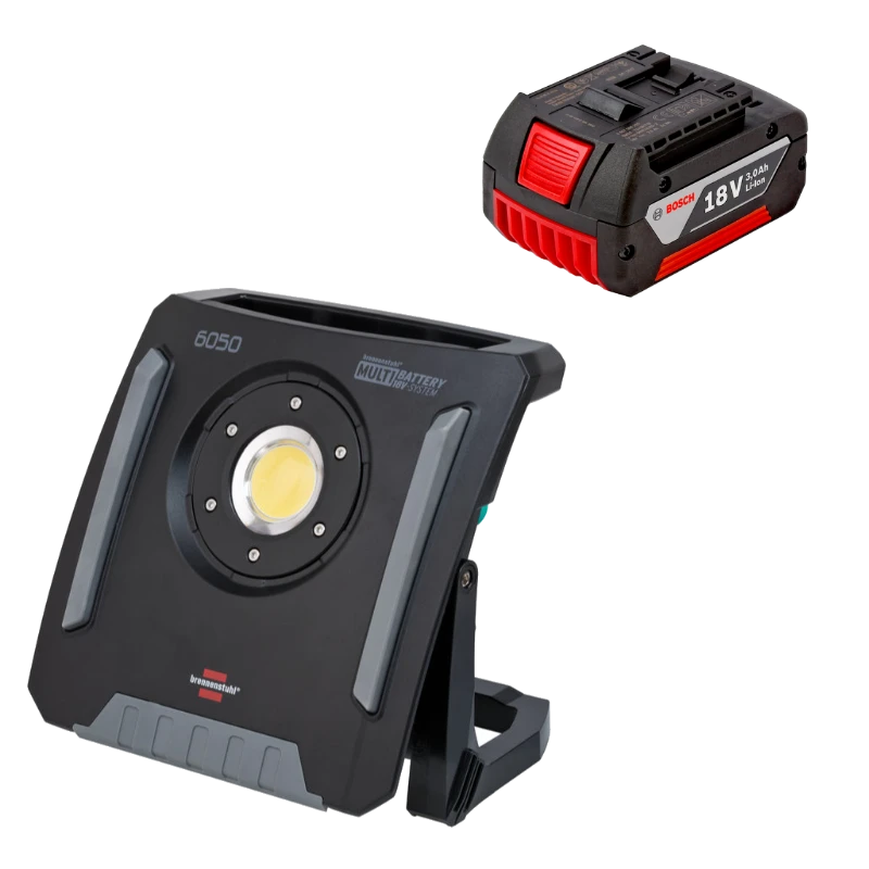 Brennenstuhl Multi Battery LED Akku Strahler Hybrid 6050 + 1x Bosch GBA 18V 3,0 Ah