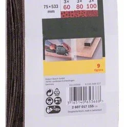 Bosch Schleifband-Set Für Bandschleifer, 9-teilig, 75 X 533 Mm, Körnung 60, 80, 100 (2 607 017 155)