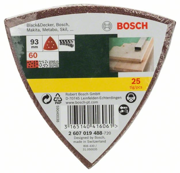 Bosch Schleifblatt-Set Für Deltaschleifer, 93 Mm, 60, 6 Löcher, 25er-Pack (2 607 019 488) – Bild 2