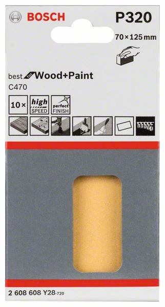 Bosch Schleifblatt C470, 70 X 125 Mm, 320, Ungelocht, 10er-Pack (2 608 608 Y28)