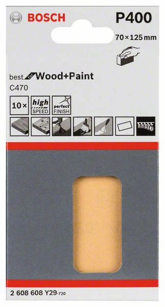 Bosch Schleifblatt C470, 70 X 125 Mm, 400, Ungelocht, 10er-Pack (2 608 608 Y29)