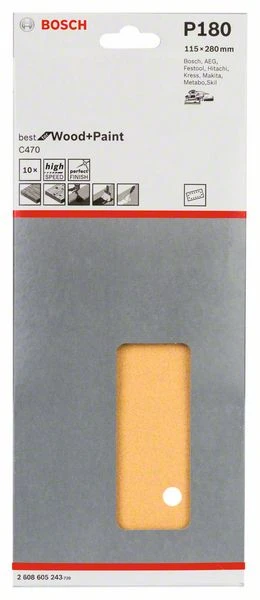 Bosch Schleifblatt C470, 115 X 280 Mm, 180, 14 Löcher, Gespannt, 10er-Pack (2 608 605 243) – Bild 2