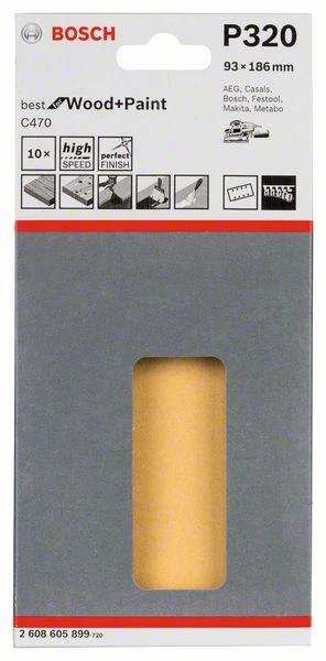 Bosch Schleifblatt C470, 93 X 186 Mm, 320, 8 Löcher, Klett, 10er-Pack (2 608 605 899) – Bild 2