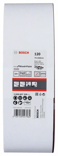 Bosch Schleifband-Set X440 Best For Wood And Paint, 10-teilig, 75 X 533 Mm, 120 (2 608 607 259)