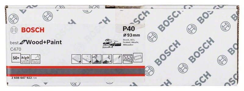Bosch Schleifblatt C470, 93 X 186 Mm, 40, 8 Löcher, Klett, 50er-Pack (2 608 607 922)
