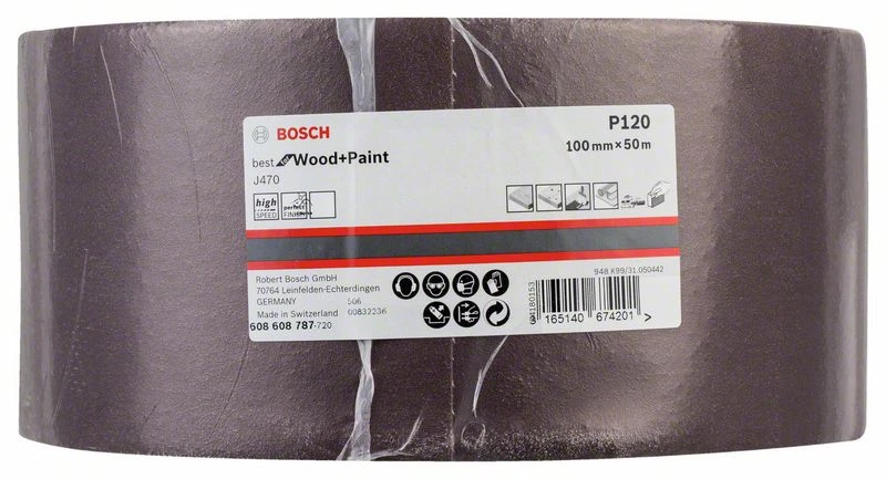 Bosch Schleifrolle J470 Best For Wood And Paint, Gewebeschleifrolle 100 Mm X 50 M, 120 (2 608 608 787) – Bild 2