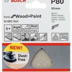 Bosch Schleifblatt M480 Net, Best For Wood And Paint, 93 Mm, 80, 5er-Pack (2 608 621 189)