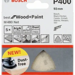 Bosch Schleifblatt M480 Net, Best For Wood And Paint, 93 Mm, 400, 5er-Pack (2 608 621 197)