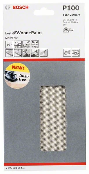 Bosch Schleifblatt M480 Net, Best For Wood And Paint, 115 X 230 Mm, 100, 10er-Pack (2 608 621 262) – Bild 2