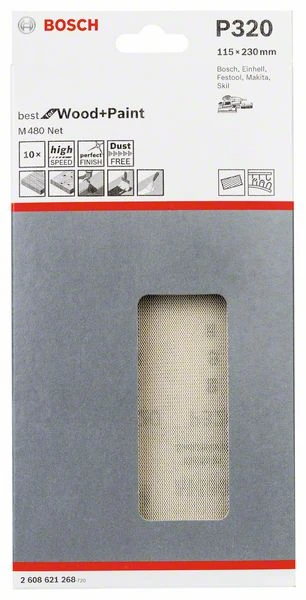 Bosch Schleifblatt M480 Net, Best For Wood And Paint, 115 X 230 Mm, 320, 10er-Pack (2 608 621 268)