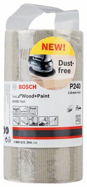 Bosch Schleifrolle M480 Net Best For Wood And Paint, 115 Mm X 5 M, 240 (2 608 621 294) – Bild 2