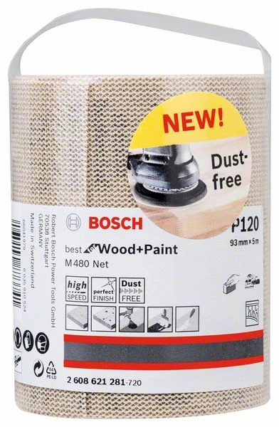 Bosch Schleifrolle M480 Net Best For Wood And Paint, 93 Mm X 5 M, 120 (2 608 621 281)